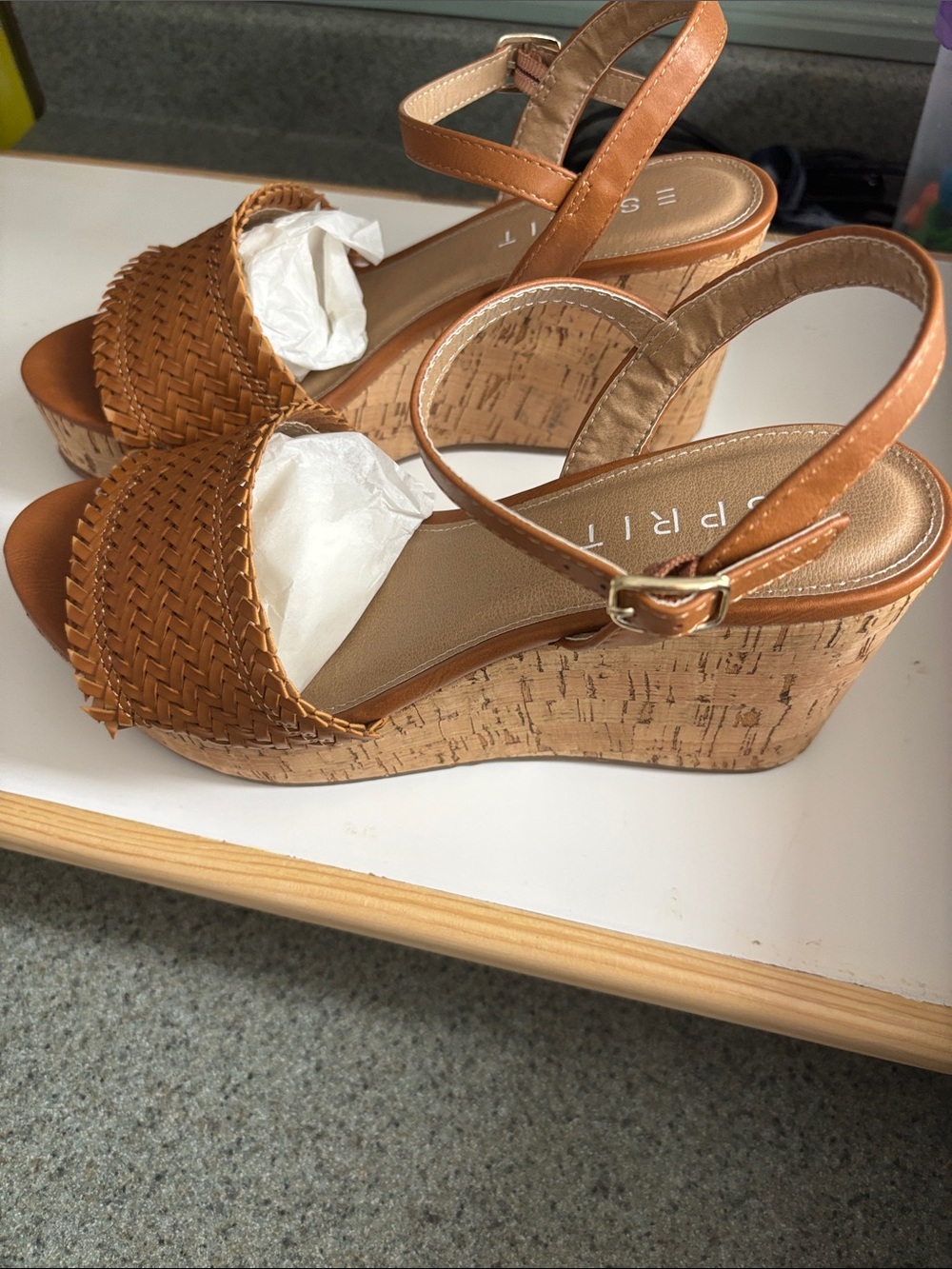 Esprit Tan Woven Cork Platform Wedge Sandals